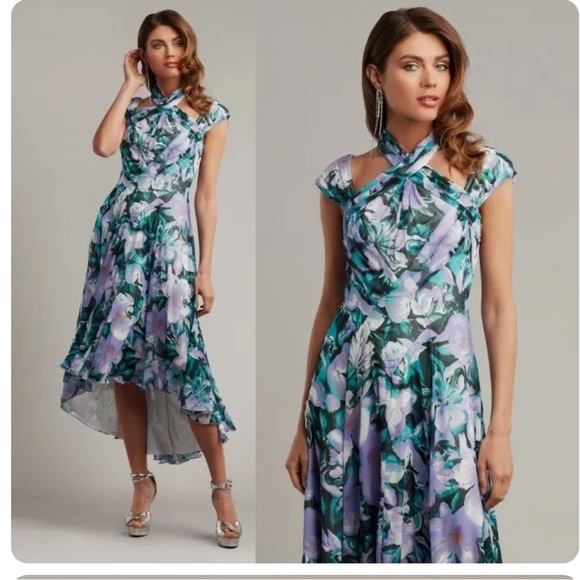 TADASHI SHOJI ARLENE CUTOUT HALTER FLORAL MIDI DRESS - Picture 2 of 16